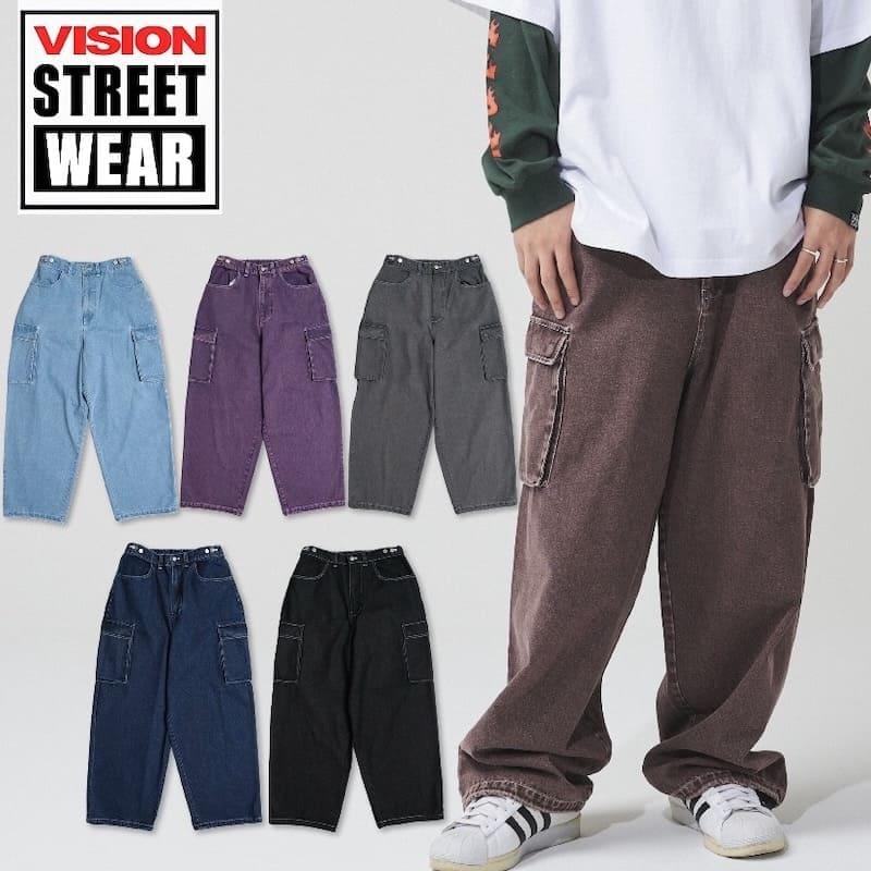【送料無料】メンズ VISION STREET WEAR ヴィジョンストリートウェア パンツ ズボン ボトムス デニム カラーデニム カーゴパンツ デニムカーゴパンツ スケーターパンツ ワイド ブルー グレー パープル ブラウン ブラック VISION STREET WEAR（ヴィジョンストリートウェア） 送料無料 メンズ