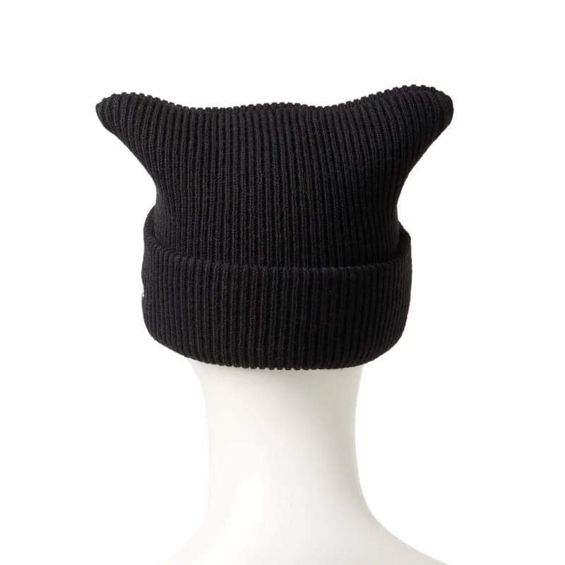 NYロゴ刺繍 猫耳ニット帽 ブラック NEW ERA（ニューエラ） 正規品 スクエア ニット帽 猫耳 ネコ耳 ねこ耳