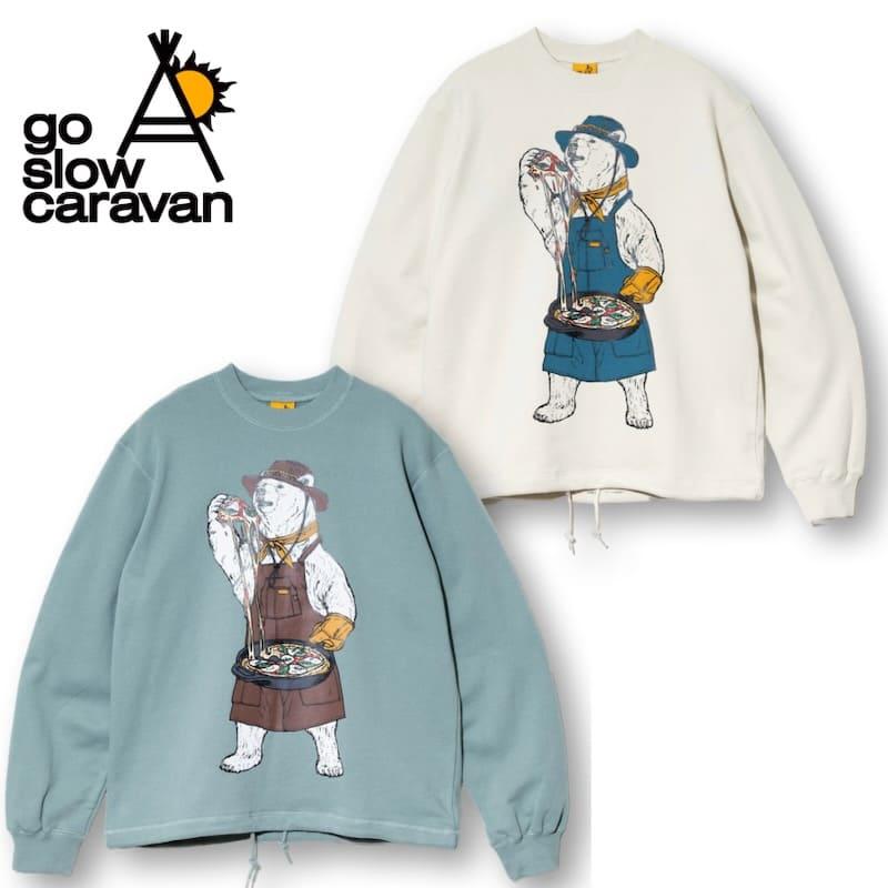 【送料無料】ゴースローキャラバン goslowcaravan 長袖 裏毛 スウェット トレーナー プルオーバー ピザ クマ 熊 くま キャンパークマ キャンプクマ ユニセックス メンズ レディース アイボリー グリーン ミント go slow caravan（ゴースローキャラバン） 送料無料 長袖 裏毛