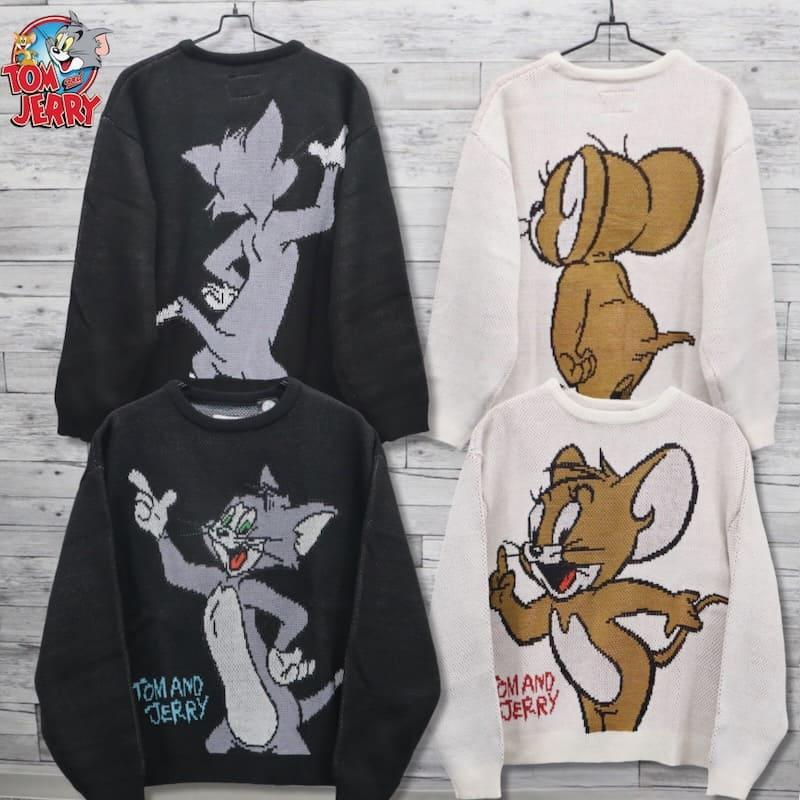 【送料無料】トムとジェリー TOM&JERRY ニット セーター クルーネック トムジェリ トム ジェリー キャラクター グッズ シークエンズ コラボ ユニセックス メンズ レディース アイボリー ネイビー 24770911 SEQUENZE 送料無料 トムとジェリー TOM&JERRY ニット セーター
