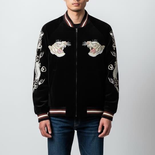 朧 送料無料 メンズ スカジャン ブルゾン アウター ジャケット 別珍 虎