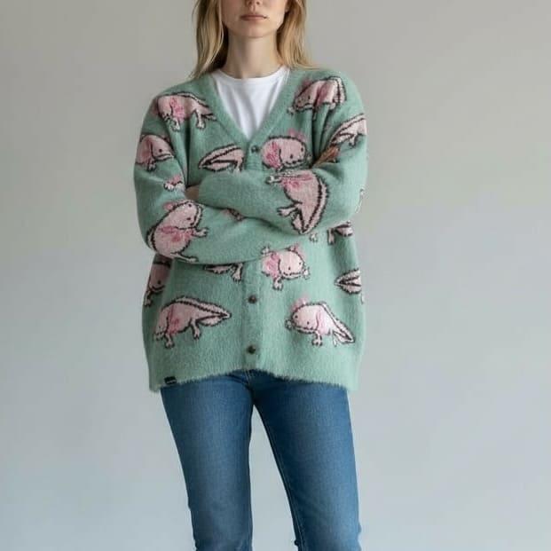 ゴースローキャラバン　ウーパールーパー柄ニットカーディガン　ダークグリーン 楽天市場】go slow caravan ゴースローキャラバン / ウーパールーパー