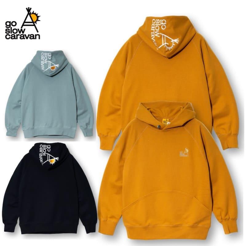 【送料無料】ゴースローキャラバン goslowcaravan 長袖 裏毛 パーカー フーディー プルオーバー フード刺繍 ロゴ コンチョボタン ユニセックス メンズ レディース ミントグレー タン 黒 ブラック go slow caravan（ゴースローキャラバン） 送料無料 長袖 裏毛