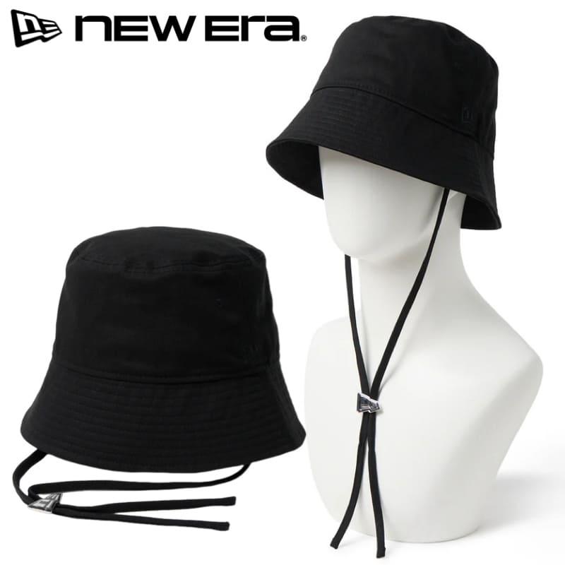 BLACK MESH HAT あご紐付 ブラック, L 59cm NEW ERA（ニューエラ） 正規品 バケット ハット 帽子 バケハ 刺繍 ロゴ