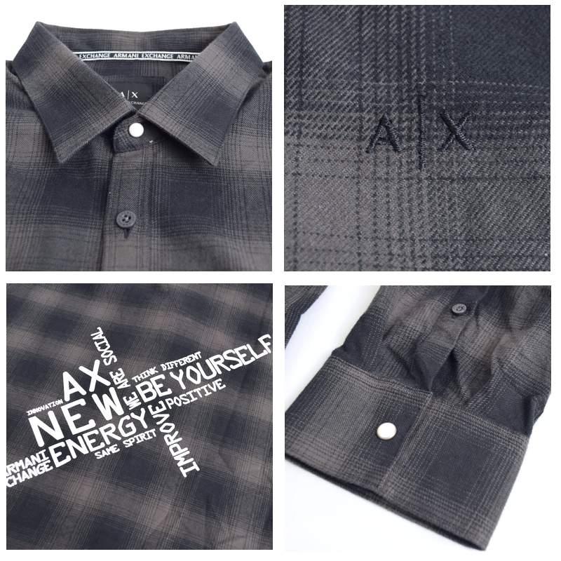 SALE 大きいサイズ メンズ アルマーニエクスチェンジ A/X ARMANI EXCHANGE 長袖シャツ チェック柄 ワンポイント バックロゴプリント REGULAR FIT XL XXL｜deff｜06