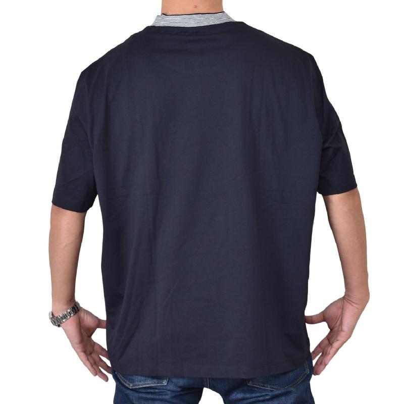 大きいサイズ メンズ アルマーニエクスチェンジ A/X ARMANI EXCHANGE クルーネック 半袖Ｔシャツ ストライプネック 襟ロゴ ダークネイビー REGULAR FIT + XXL | ARMANI EXCHANGE | 02