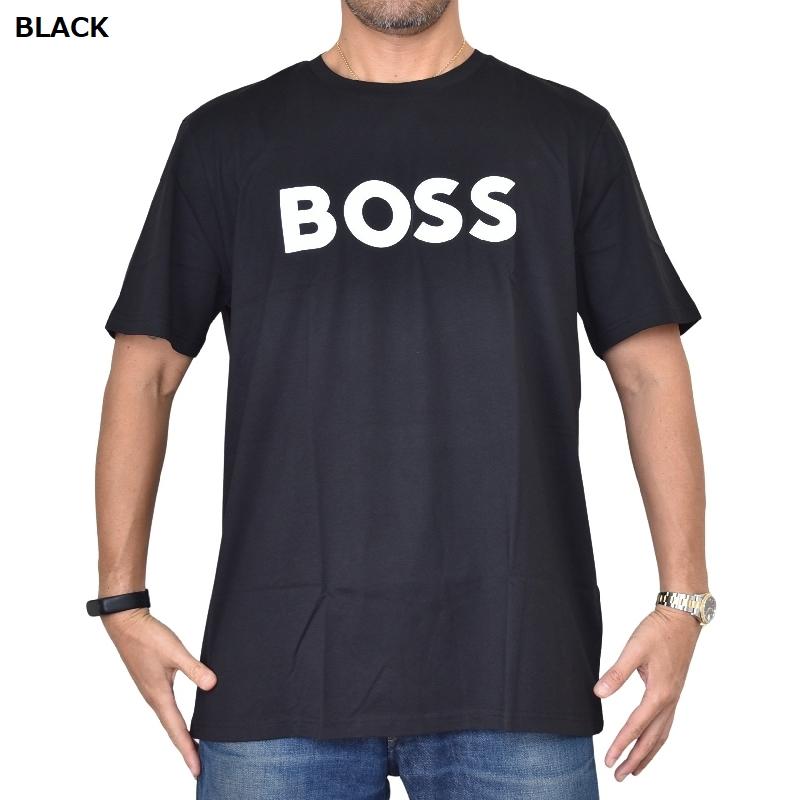 BOSS 半袖Tシャツ XXL ブラック ロゴプリント ストレッチ Boss Orange 大きいサイズ メンズ BOSS ボス クルーネック 半袖T