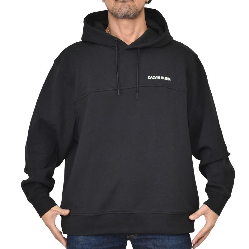 大きいサイズ メンズ CK カルバンクラインジーンズ Calvin Klein Jeans バックプリント アーチロゴ 切替 プルオーバー パーカー フーディー 黒 ブラック XXL | Calvin Klein | 01