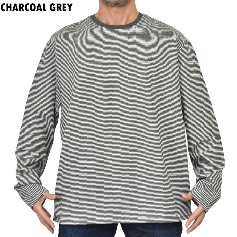 大きいサイズ メンズ CK Calvin Klein カルバンクライン クルーネック カットソー マイクロボーダー 長袖 Tシャツ ロンT XXL | Calvin Klein | 01