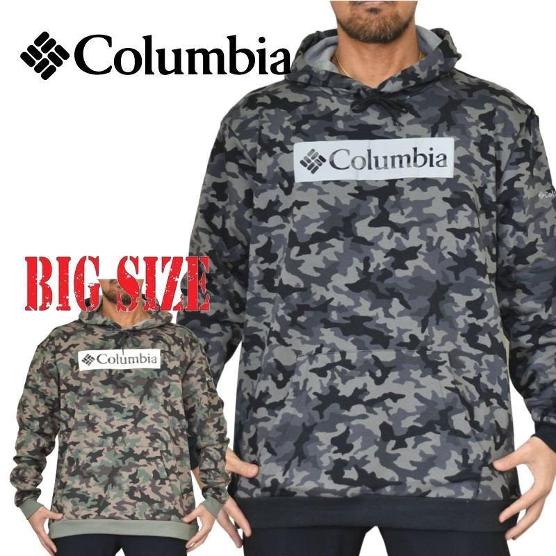 SALE 大きいサイズ メンズ COLUMBIA コロンビア スウェットパーカー プルオーバーフーディー 迷彩 カモフラ Logo Printed 裏起毛 海外ＵＳＡモデル XL XXL｜deff