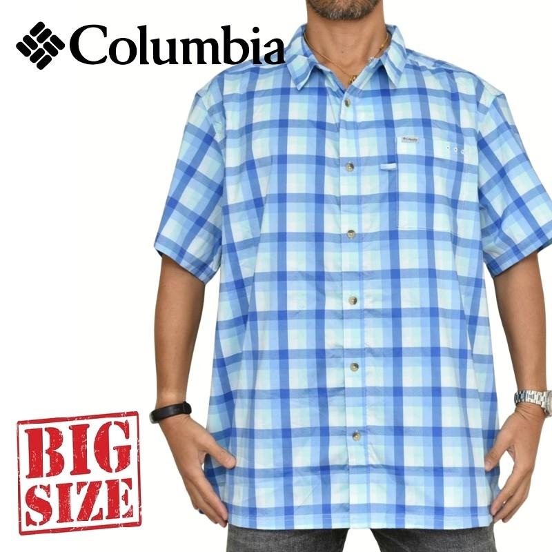 大きいサイズ メンズ Columbia コロンビア 半袖シャツ UVカット フィッシング 釣り チェック柄 PFG Super Slack Tide Camp Shirt XL XXL | Columbia