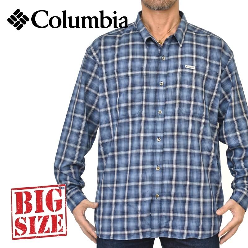 大きいサイズ メンズ COLUMBIA コロンビア チェック ボタンダウン 長袖シャツ ワンポイント ポケット USAモデル XXL | Columbia