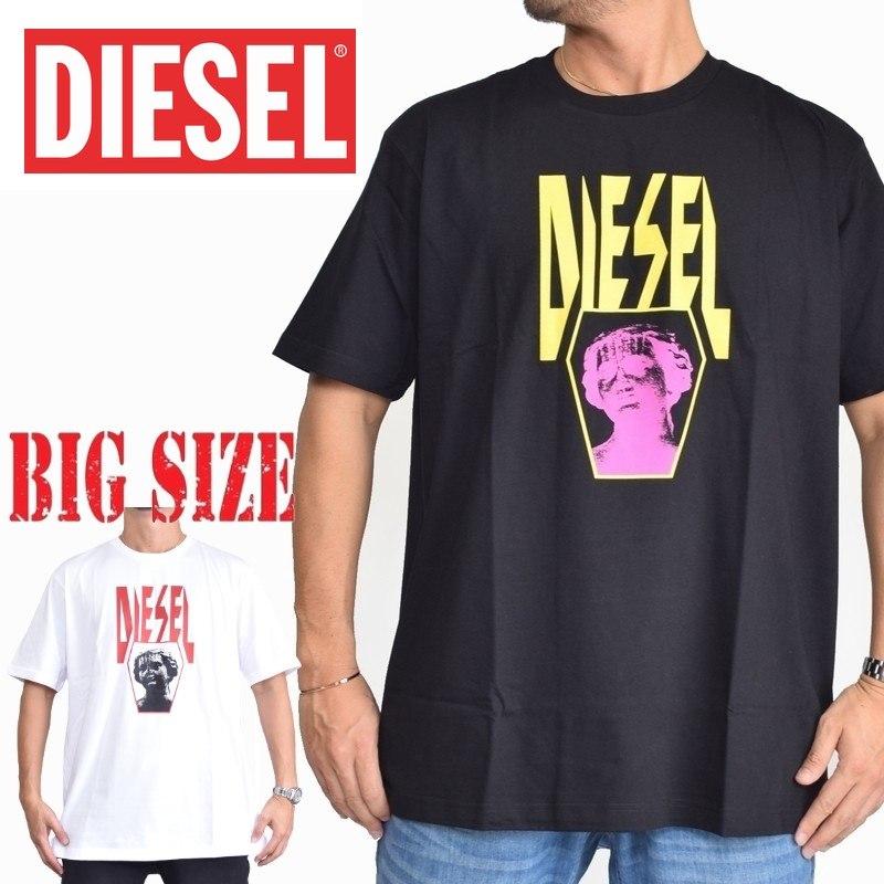 SALE 大きいサイズ メンズ Diesel ディーゼル 半袖 クルーネック Tシャツ 黒 ブラック 白 ホワイト T-JUST-YE XXL