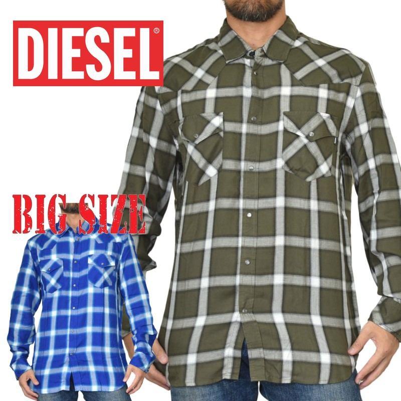 SALE 大きいサイズ メンズ DIESEL ディーゼル ウエスタンシャツ カジュアル チェック柄 長袖シャツ S-EAST-LONG-XA XXL | DIESEL