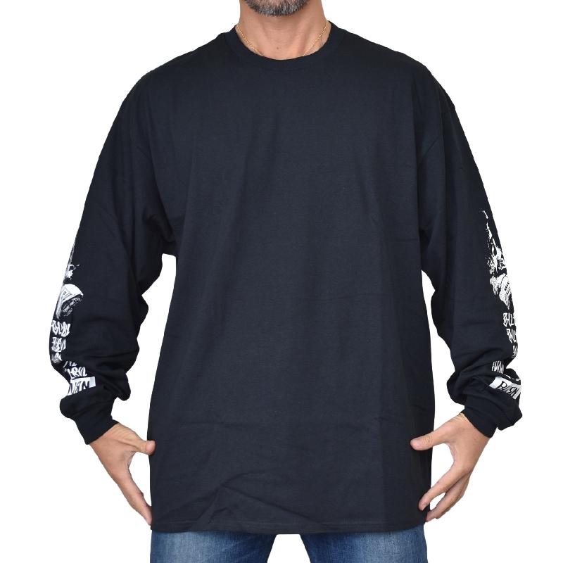 大きいサイズ メンズ EYEDY アイディー BURN ロンT 長袖Tシャツ 黒