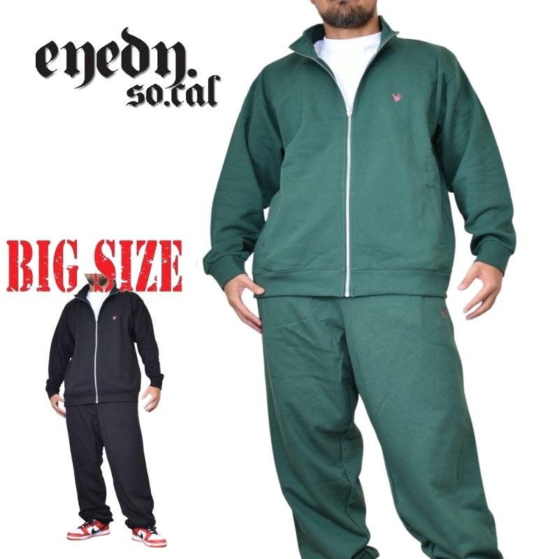 SALE 大きいサイズ メンズ EYEDY アイディー CLASSIC SET ワンポイント セットアップ スウェット ワンポイント 黒 緑 ブラック グリーン XXL XXXL | 