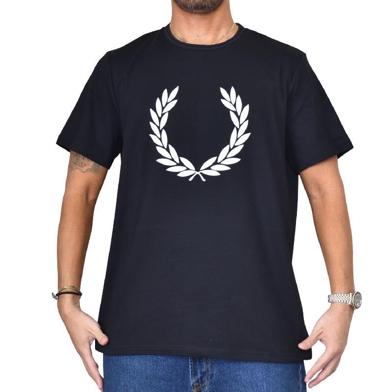 大きいサイズ メンズ FRED PERRY フレッドペリー 半袖Ｔシャツ Flock Laurel Wreath T-Shirt 黒 ブラック ネイビー XL XXL [M便 1/1]｜deff｜02