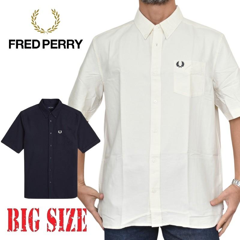 大きいサイズ メンズ FRED PERRY フレッドペリー 半袖シャツ オックスフォード ワンポイント ポケット Oxford Shirt 白  ホワイト ネイビー XL XXL : fp-002-a : deff 大きいサイズメンズ専門店 - 通販 - Yahoo!ショッピング