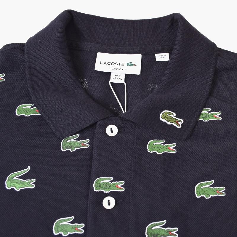 大きいサイズ メンズ LACOSTE ラコステ 半袖ポロシャツ 総柄 プリント 