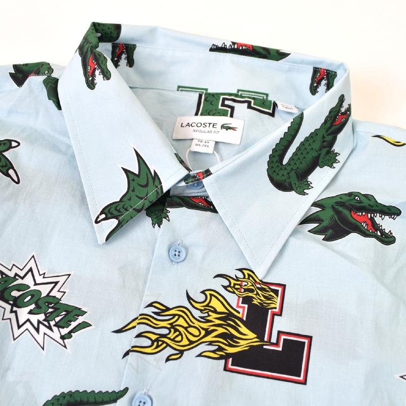 大きいサイズ メンズ ラコステ LACOSTE 総柄 長袖シャツ REGULAR FIT 