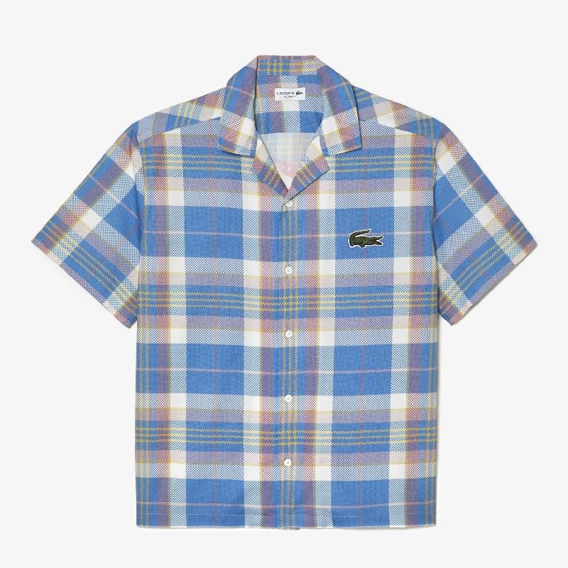 大きいサイズ メンズ ラコステ LACOSTE 半袖シャツ チェック柄 ワンポイント バックプリント Short Sleeve Organic Cotton Check Shirt 45 XXL | LACOSTE | 03