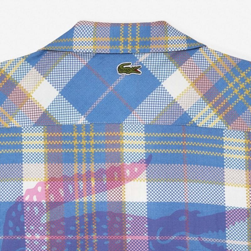 大きいサイズ メンズ ラコステ LACOSTE 半袖シャツ チェック柄 ワンポイント バックプリント Short Sleeve Organic Cotton Check Shirt 45 XXL | LACOSTE | 06