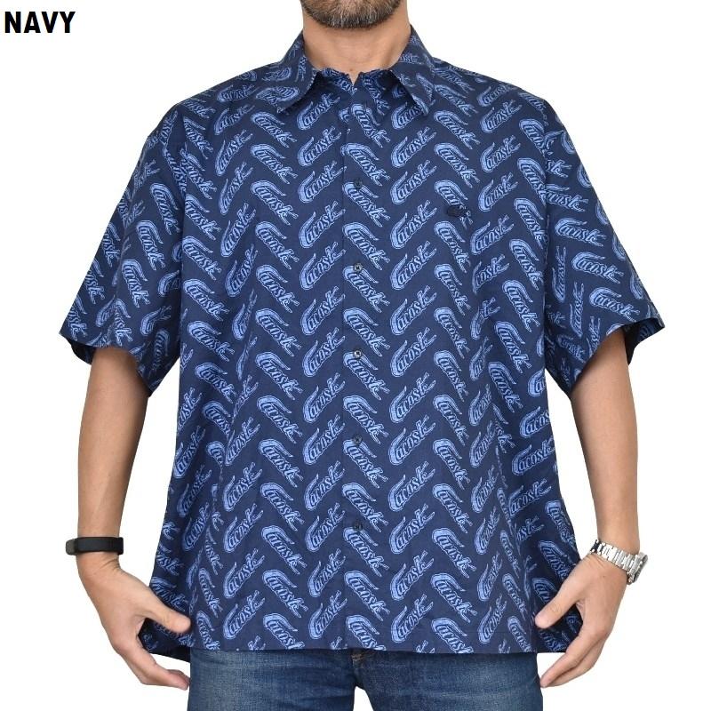 大きいサイズ メンズ ラコステ LACOSTE 半袖シャツ トーナルカラーリング 総柄 Short Sleeve Vintage Print Shirt XXL | LACOSTE | 01