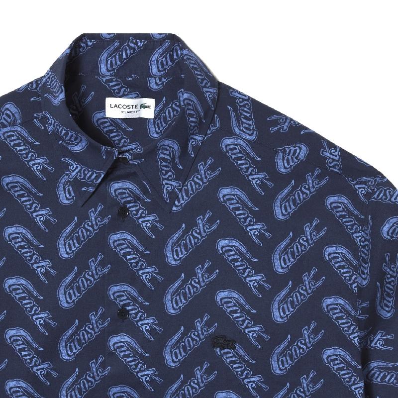 大きいサイズ メンズ ラコステ LACOSTE 半袖シャツ トーナルカラーリング 総柄 Short Sleeve Vintage Print Shirt XXL | LACOSTE | 07