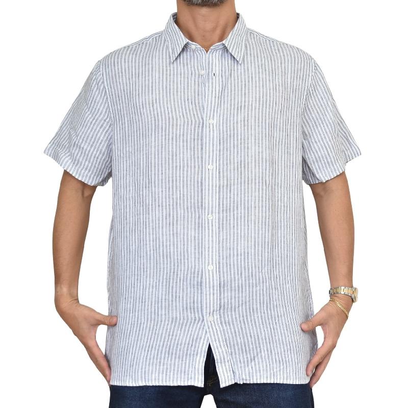 大きいサイズ メンズ MK MICHAEL KORS マイケルコース 半袖 オープンシャツ ストライプ リネン 麻 XXL | MICHAEL KORS | 01