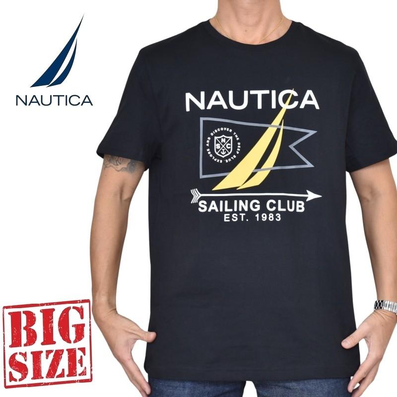 大きいサイズ メンズ NAUTICA ノーティカ ノーチカ 半袖 Tシャツ クルーネック ブラック 黒 プリント XL XXL XXXL | NAUTICA