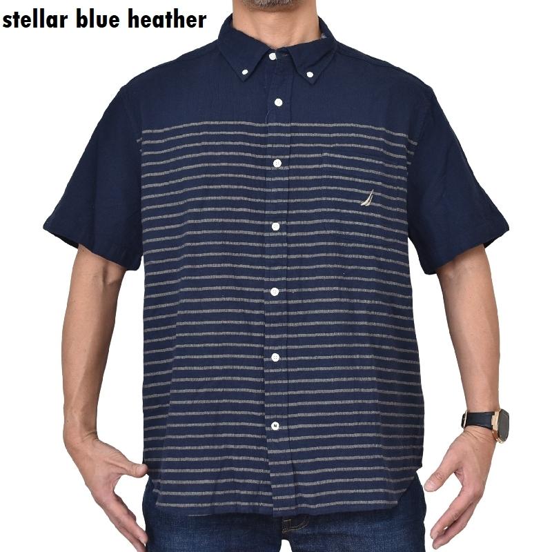 大きいサイズ メンズ NAUTICA ノーティカ 半袖 シャツ ドビーストライプ ショートスリーブシャツ ボタンダウン コットン striped short-sleeve shirt XXL | NAUTICA | 01