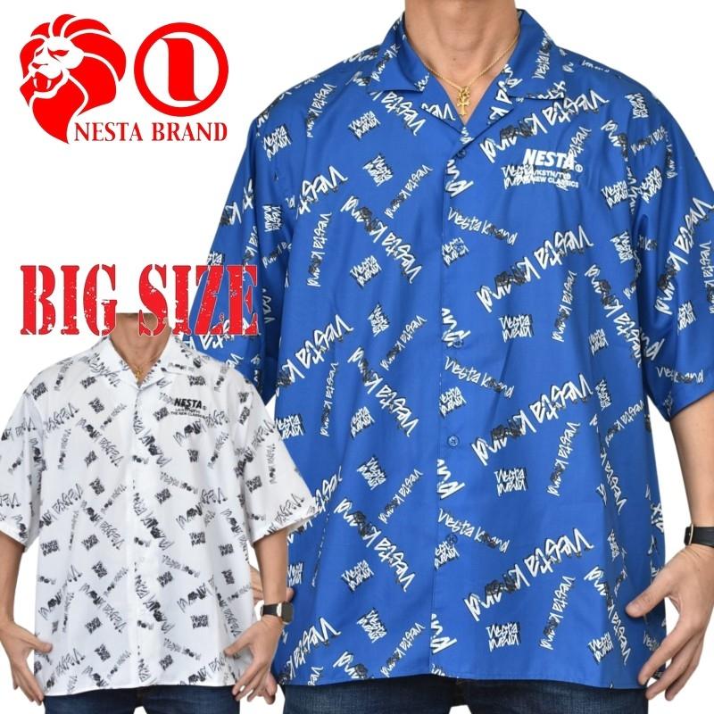 大きいサイズ メンズ ネスタブランド NESTA BRAND 半袖シャツ マーブルロゴ パターン 開襟シャツ XXL | NESTA BRAND