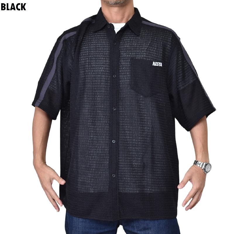 大きいサイズ メンズ ネスタブランド NESTA BRAND 半袖シャツ ラインテープ メッシュ シャツ XXL | NESTA BRAND | 01
