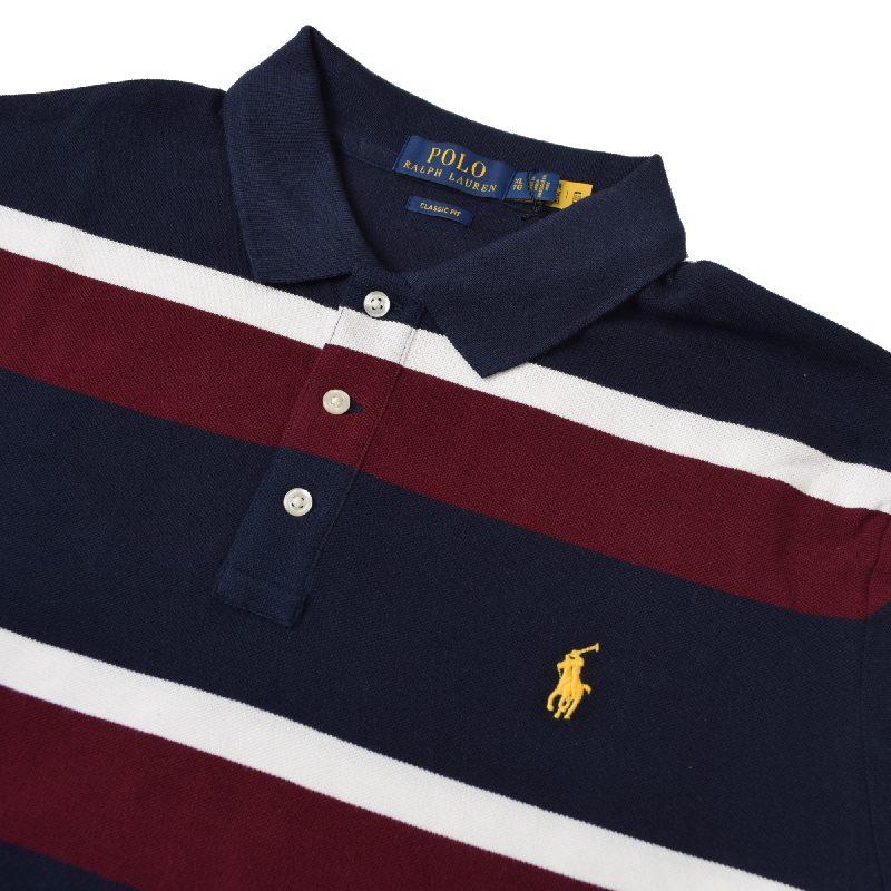 大きいサイズ メンズ ポロラルフローレン POLO RALPH LAUREN ワンポイント ボーダー柄 鹿の子 半袖ポロシャツ classic fit XL｜deff｜04