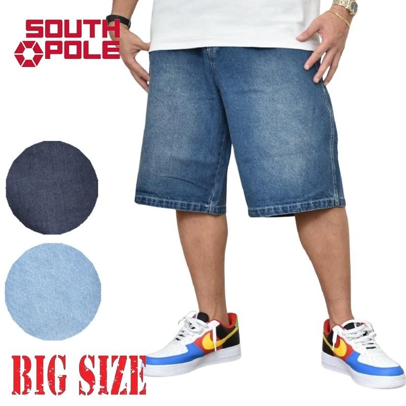 SouthPole デニム バギーショーツ ハーフパンツ 刺繍 ホワイト 極太 SOUTH POLE 大きいサイズ メンズ サウスポール SOUTHPOLE