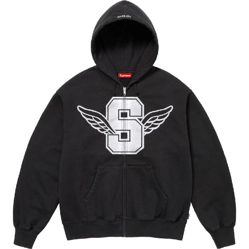 Supreme ブラック ジップアップパーカー　wings Supreme 大きいサイズ メンズ シュプリーム Wings Zip Up Hooded