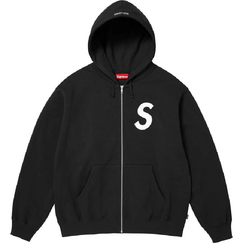 【最終価格】supreme シュプリーム Sロゴ刺繍 パーカー XL 激レア】シュプリーム Sロゴ 刺繍 パーカー セットアップ L 黒 入手