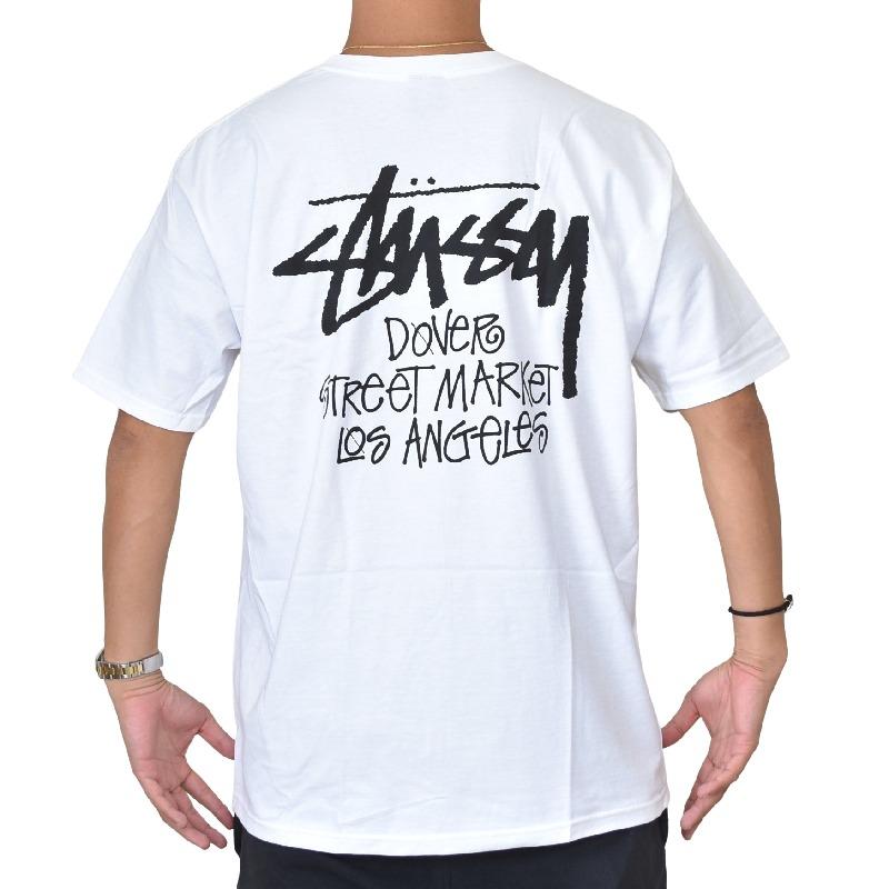 大きいサイズメンズ STUSSY ステューシー半袖 Tシャツ ドーバーストリートマーケット LA限定 ロサンゼルス Los Angeles ブラック  ホワイト 白 黒 XL