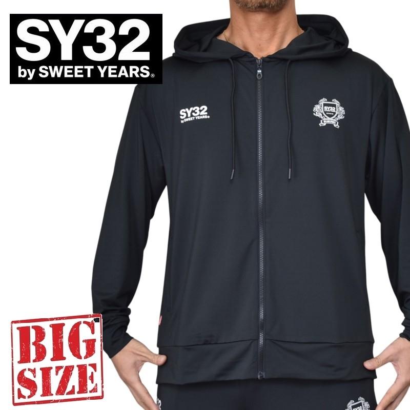 大きいサイズ メンズ SY32 by SWEET YEARS ラッシュガード 長袖 フード付き フルジップ パーカー 黒 UVカット 日焼け 紫外線対策 水陸両用 HOODIE XXXL XXXXL | SWEET YEARS