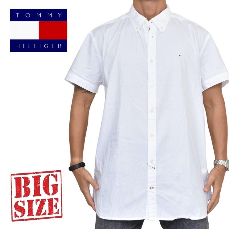 大きいサイズメンズ トミーヒルフィガー TOMMY HILFIGER 半袖 シャツ ワンポイント ボタンダウン SLIM FIT STRETCH XXL | TOMMY HILFIGER