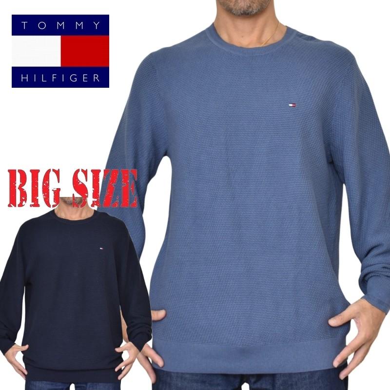大きいサイズメンズ TOMMY HILFIGER トミーヒルフィガー Structured Crewneck Sweater セーター ニット クルーネック 長袖 ワンポイント刺繍 XL XXL | TOMMY HILFIGER