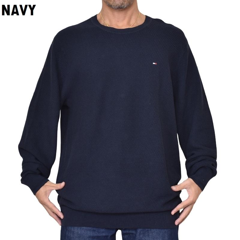 大きいサイズメンズ TOMMY HILFIGER トミーヒルフィガー Structured Crewneck Sweater セーター ニット クルーネック 長袖 ワンポイント刺繍 XL XXL | TOMMY HILFIGER | 01