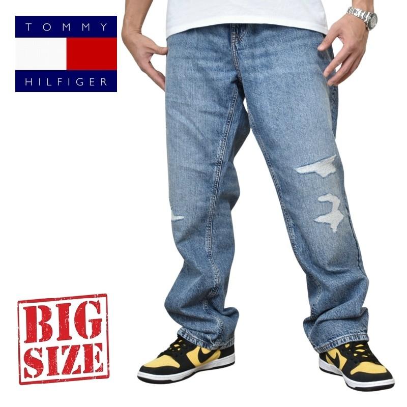 大きいサイズメンズ TOMMY HILFIGER トミーヒルフィガー Jeans リラックスストレート ダメージ 加工 デニムパンツ ジーンズ ジーパン ヘンプ混 40 42 44インチ | TOMMY HILFIGER