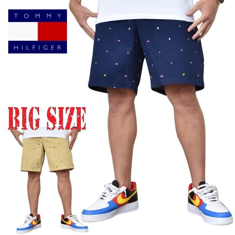 大きいサイズ メンズ トミーヒルフィガー TOMMY HILFIGER フラッグ柄 チノショーツ ハーフパンツ ハーパン ショートパンツ 9inch 40 42 44インチ | TOMMY HILFIGER