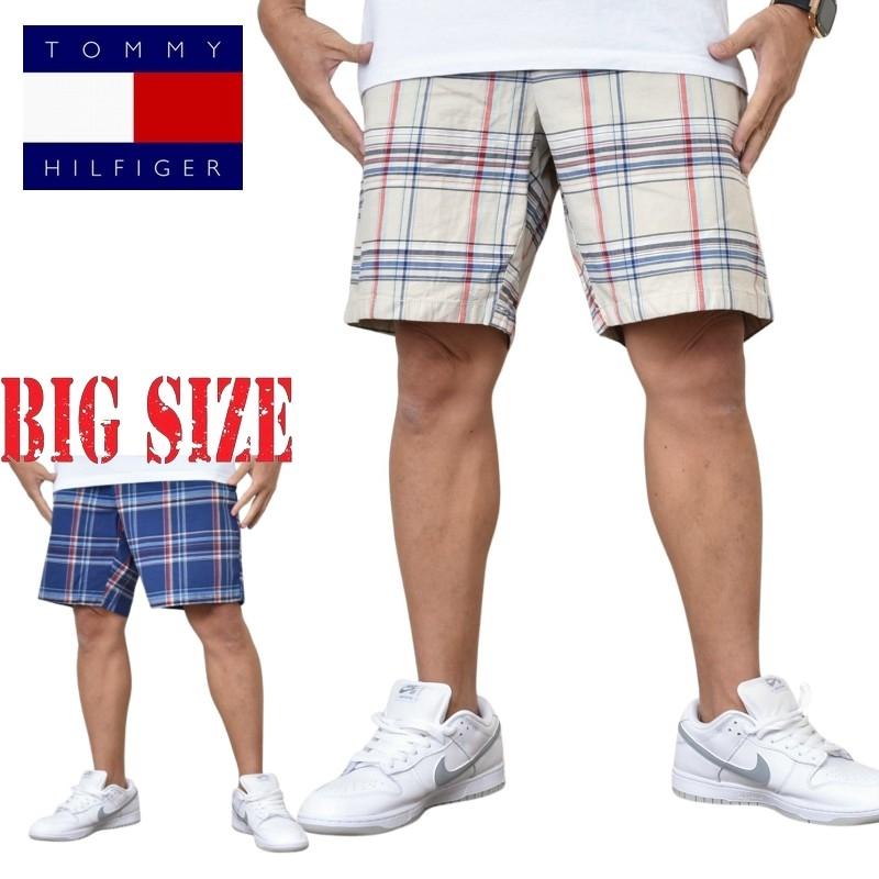 大きいサイズ メンズ トミーヒルフィガー TOMMY HILFIGER チェック柄 ツイルショーツ ハーフパンツ ハーパン ショートパンツ 9inch 38 40 42 44インチ | TOMMY HILFIGER