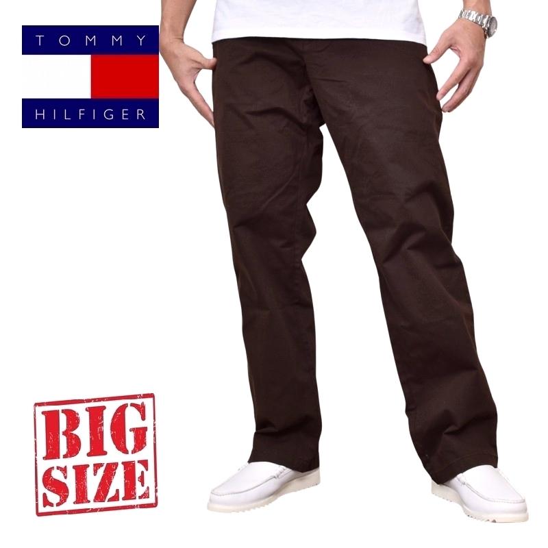 大きいサイズメンズ TOMMY HILFIGER トミーヒルフィガー ストレッチ ストレート パンツ TH Flex トミーチノ ワークパンツ ゴルフ ブラウン 茶色 40 42 44インチ | TOMMY HILFIGER