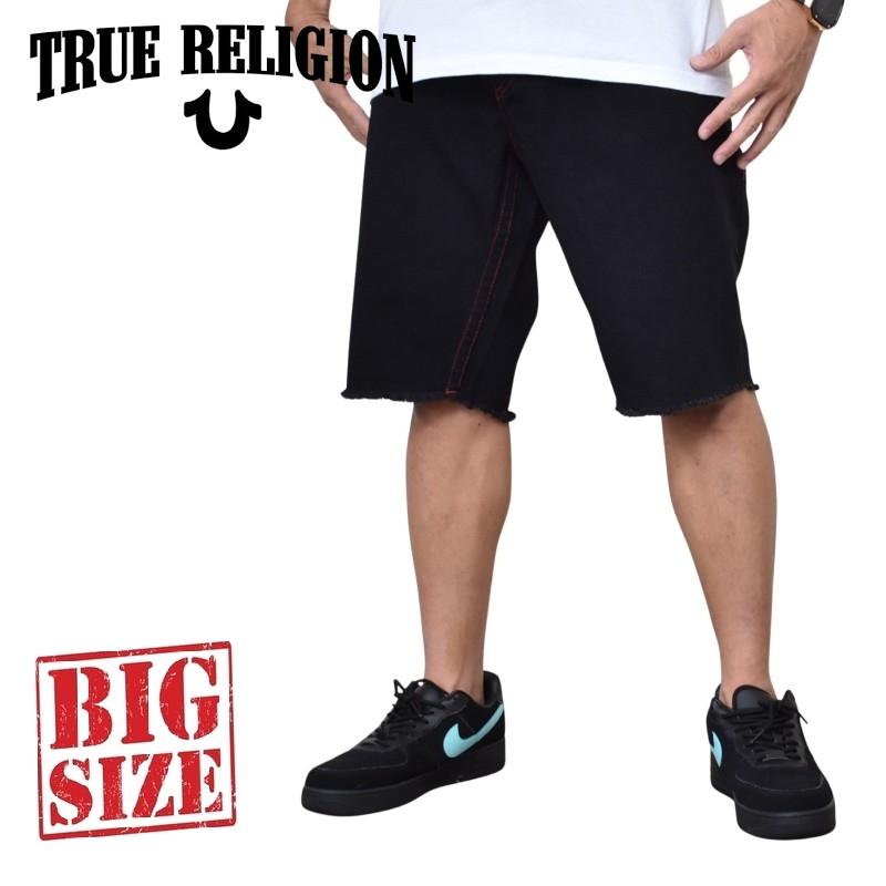 大きいサイズ メンズ トゥルーレリジョン TRUE RELIGION ブラックデニムショーツ ハーフパンツ RICKY FRAYED FLAP SHORT 40インチ | TRUE RELIGION