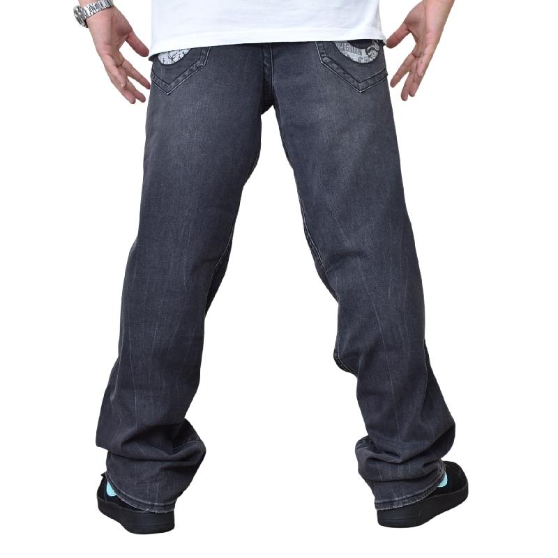 大きいサイズ メンズ TRUE RELIGION トゥルーレリジョン 34 ブラックデニムパンツ ジーンズ ペイズリー アップリケ パッチ 黒 リラックスストレート 42インチ | TRUE RELIGION | 02