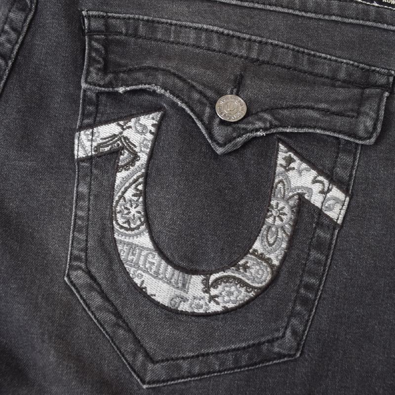 大きいサイズ メンズ TRUE RELIGION トゥルーレリジョン 34 ブラックデニムパンツ ジーンズ ペイズリー アップリケ パッチ 黒 リラックスストレート 42インチ | TRUE RELIGION | 06