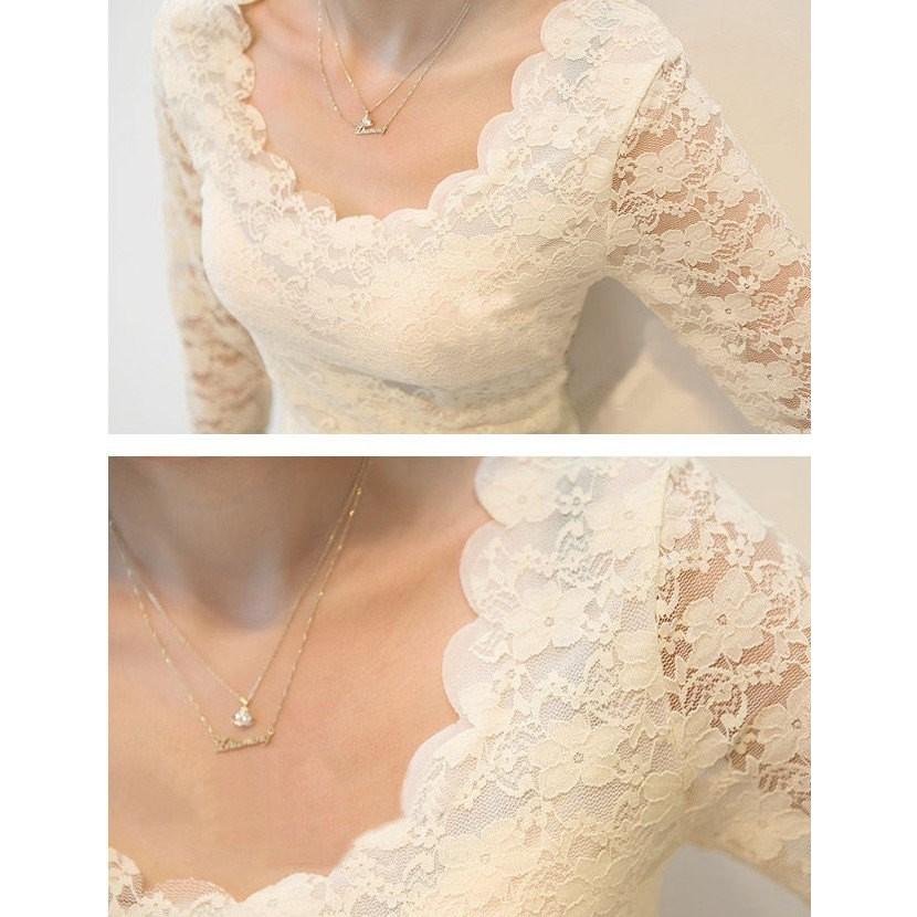 春夏 総レース インナー 長袖 トップス シャツ レース 花柄 カットソー 無地 白 黒 黄色 レディース e Fashion Degage 通販 Yahoo ショッピング